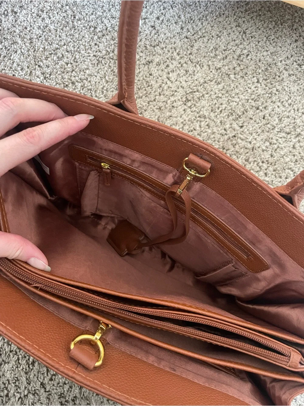 JOY & IMAN Essentials Brown Leather Tote w/ Original Watch and Flashlight